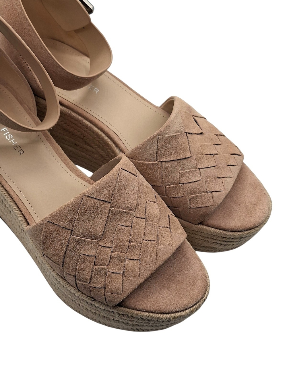 Marc Fisher Woven Ankle-Strap Wedge Sandal in Light Natural Suede Size 9.5 - Picture 2 of 6